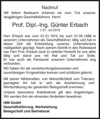 Traueranzeige von Günter Erbach von Trauerportal Rhein Main Presse