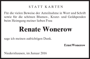 Traueranzeige von Renate Wonerow von  Wiesbaden komplett