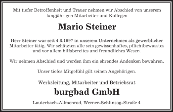 Traueranzeige von Mario Steiner von VRM Trauer