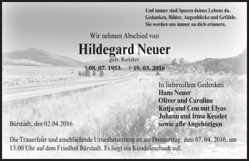 Traueranzeige von Hildegard Neuer von  Bürstädter Zeitung