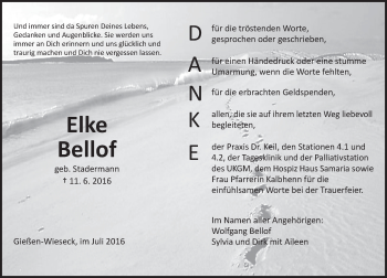 Traueranzeige von Elke Bellof von  Gießener Anzeiger