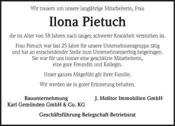 Traueranzeige von Ilona Pietuch von trauer.rmp.de