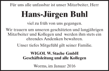 Traueranzeige von Hans-Jürgen Buhl von trauer.rmp.de