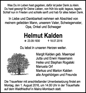 Traueranzeige von Helmut Kalden von Trauerportal Rhein Main Presse