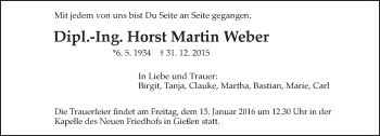 Traueranzeige von Horst Martin Weber von  Gießener Anzeiger