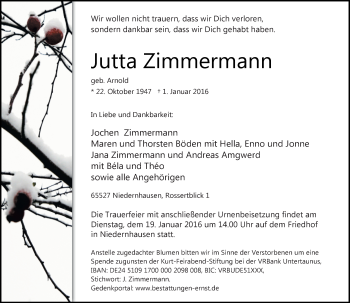 Traueranzeige von Jutta Zimmermann von  Wiesbaden komplett