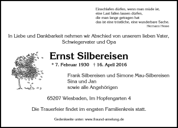Traueranzeige von Ernst Silbereisen von  Wiesbaden komplett