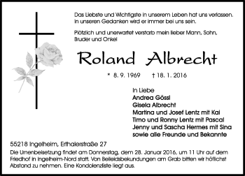 Traueranzeige von Roland Albrecht von  Allgemeine  Zeitung Ingelheim-Bingen