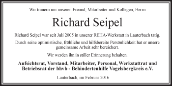Traueranzeige von Richard Seipel von VRM Trauer