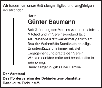 Traueranzeige von Günter Baumann von Trauerportal Echo Online