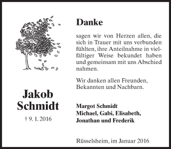 Traueranzeige von Jakob Schmidt von  Mainspitze