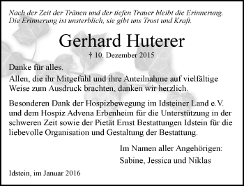 Traueranzeige von Gerhard Huterer von  Idsteiner Zeitung