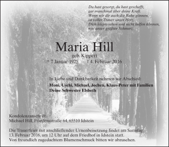 Traueranzeige von Maria Hill von  Idsteiner Zeitung
