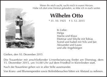 Traueranzeige von Wilhelm Otto von  Gießener Anzeiger