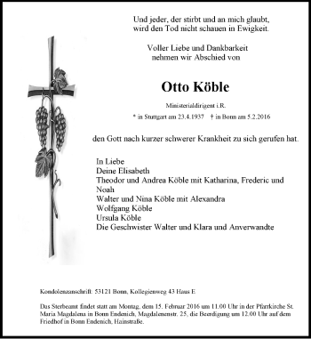 Traueranzeige von Otto Köble von  Allgemeine Zeitung Mainz