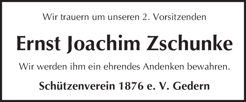  Traueranzeige für Ernst Joachim Zschunke vom 23.07.2016 aus  Kreisanzeiger