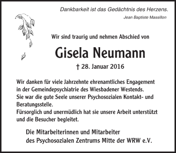 Traueranzeige von Gisela Neumann von  Wiesbaden komplett