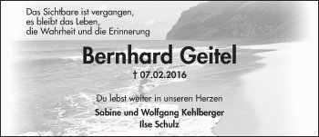 Traueranzeige von Bernhard Geitel von  Allgemeine Zeitung Mainz