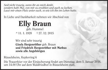 Traueranzeige von Elly Braun von  Mainspitze