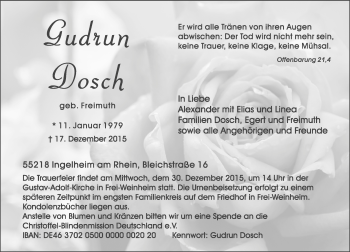 Traueranzeige von Gudrun Dosch von  Allgemeine  Zeitung Ingelheim-Bingen