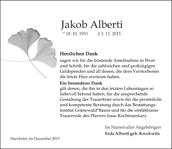 Traueranzeige von Jakob Alberti von  Allgemeine Zeitung Mainz