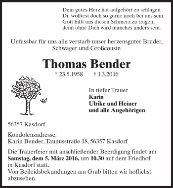 Traueranzeige von Thomas Bender von  Wiesbaden komplett