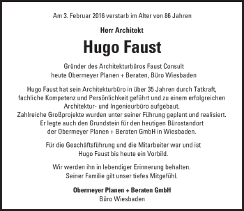 Traueranzeige von Hugo Faust von  Wiesbaden komplett
