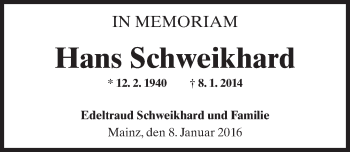 Traueranzeige von Hans Schweikhard von  Allgemeine Zeitung Mainz