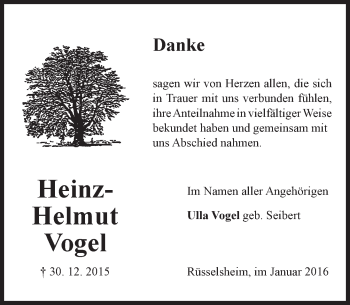 Traueranzeige von Heinz-Helmut Vogel von  Mainspitze