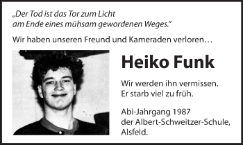 Traueranzeige von Heiko Funk von VRM Trauer