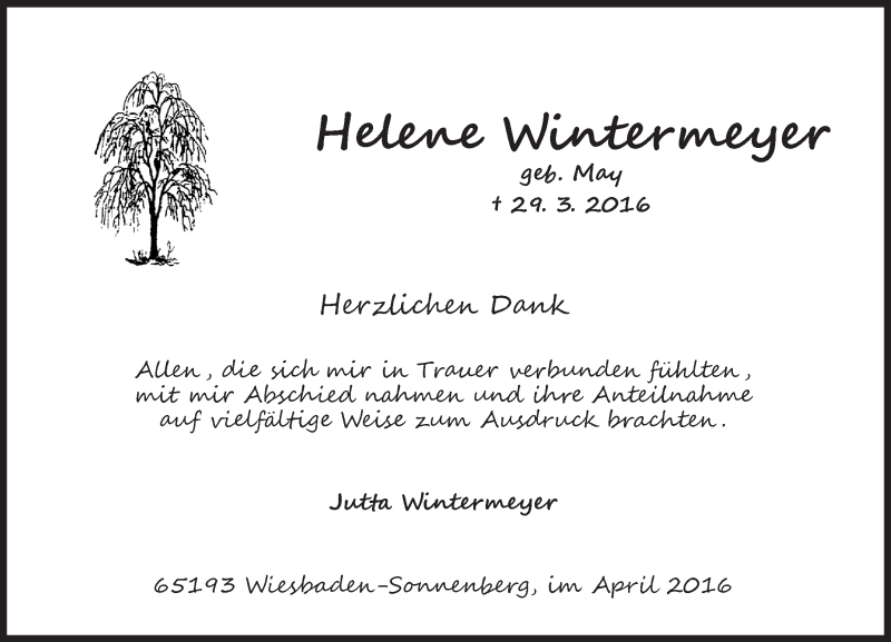  Traueranzeige für Helene Wintermeyer vom 23.04.2016 aus  Wiesbaden komplett