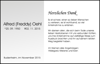 Traueranzeige von Alfred Oehl von  Allgemeine Zeitung Mainz