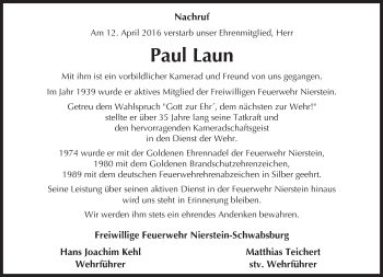 Traueranzeige von Paul Laun von  Landskrone