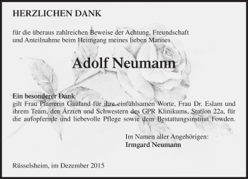 Traueranzeige von Adolf Neumann von  Mainspitze