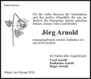 Traueranzeige von Jörg Arnold von  Allgemeine Zeitung Mainz
