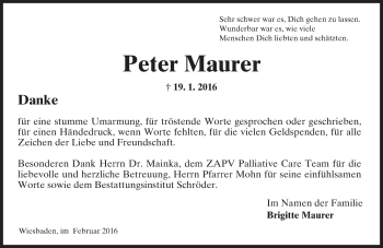 Traueranzeige von Peter Maurer von  Wiesbaden komplett