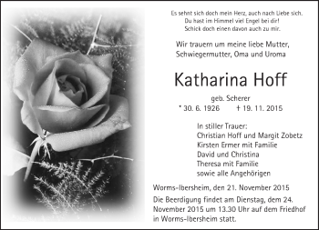 Traueranzeige von Katharina Hoff von  Wormser Zeitung