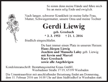 Traueranzeige von Gerdi Liewig von  Wiesbaden komplett