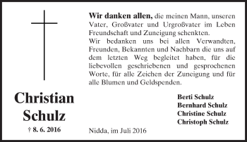 Traueranzeige von Christian Schulz von  Sonntags Anzeiger