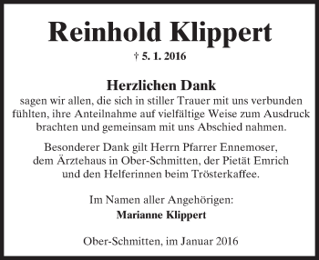 Traueranzeige von Reinhold Klippert von  Sonntags Anzeiger
