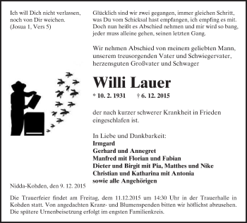 Traueranzeige von Willi Lauer von  Kreisanzeiger