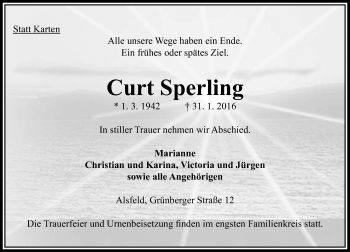 Traueranzeige von Curt Sperling von VRM Trauer