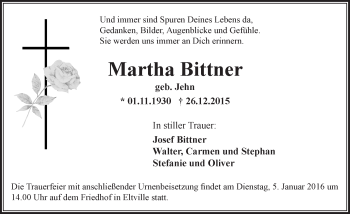 Traueranzeige von Martha Bittner von  Rheingau