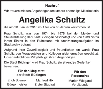 Traueranzeige von Angelika Schultz von  Kreisanzeiger