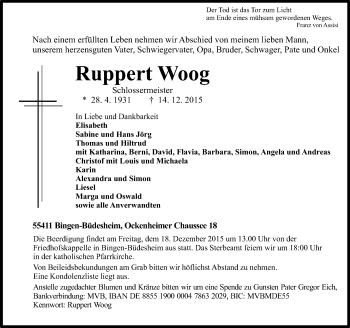 Traueranzeige von Ruppert Woog von  Allgemeine  Zeitung Ingelheim-Bingen