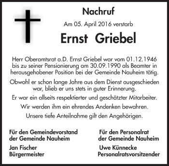 Traueranzeige von Ernst Griebel von trauer.rmp.de