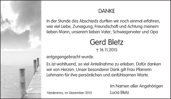 Traueranzeige von Gerd Bletz von  Idsteiner Zeitung