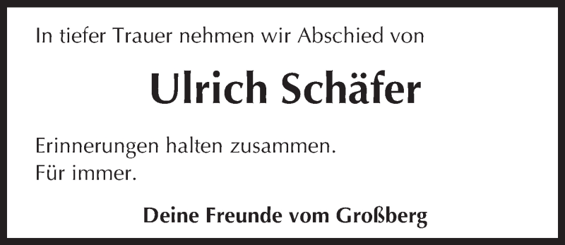  Traueranzeige für Ulrich Schäfer vom 12.01.2016 aus trauer.rmp.de