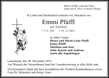 Traueranzeige von Emmi Pfaffl von VRM Trauer