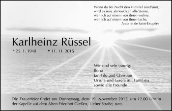 Traueranzeige von Karlheinz Rüssel von  Gießener Anzeiger